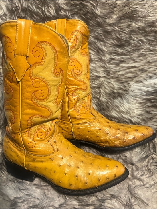 Men\'s Yellow Ostrich Leather Western Boots Sz 9.5 main image 11